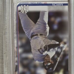 Topps Baseball Card with Blue and White Stripes